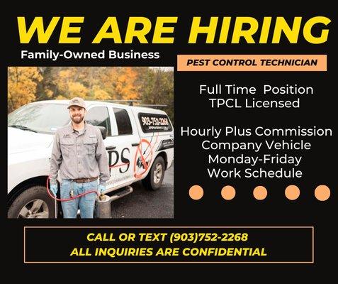 We are hiring! Come join our team. Call or Text: All inquiries held confidentially.