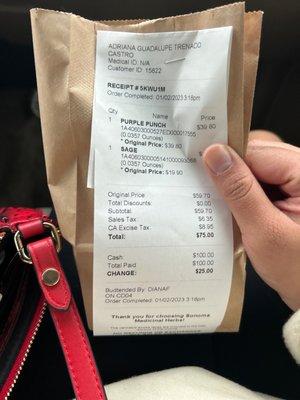 Receipt of the $15 taxes charged