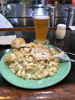 Wednesday night dinner special - Chicken Carbonara and a delicious IPA