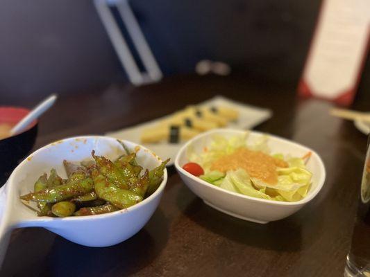 Edamame and the salad