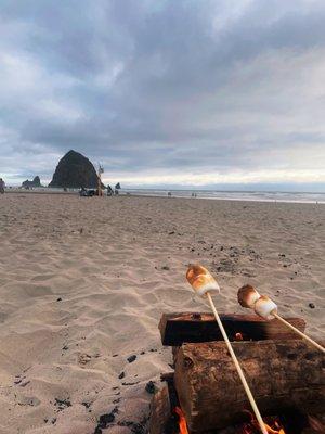 Complementary beachfront sunset bonfire and s'mores kit