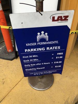 Parking rates as of 10/1/2022, the parking lot is on the left side of the building entrance