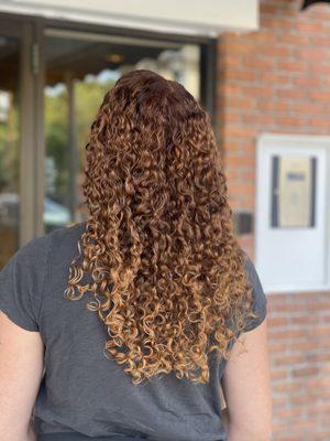 Warm color melt and natural curls