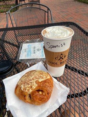 Spanish mocha with whipped cream & ham & Swiss croissant