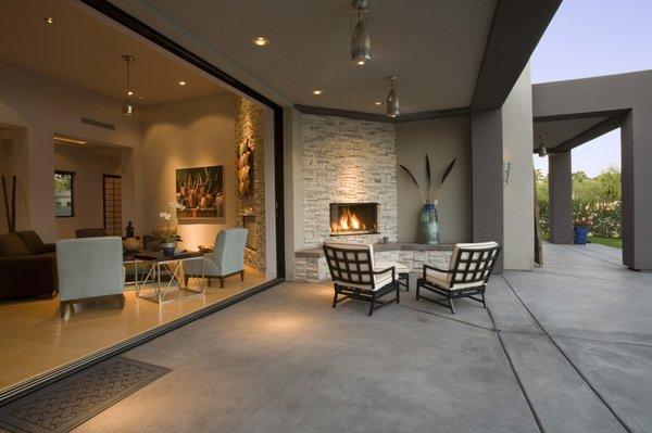 California Room, Indoor/Outdoor Living with Stone Fireplace