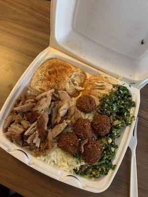 Chicken Shawarma Plate with falafel combo plate yummm the Tabbouleh was ‍‍ chefs kiss delicious