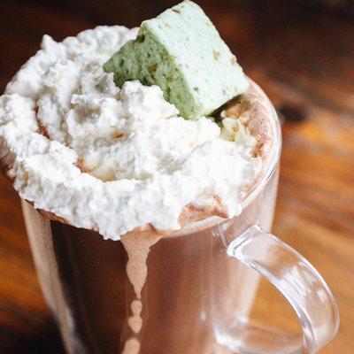 7 Kings (7 mushrooms) Hot Chocolate with pistachio Marshmallow and collagen whipped cream