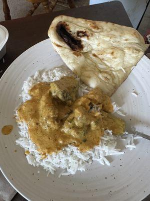 Lamb Korma with rice and Butter Naan