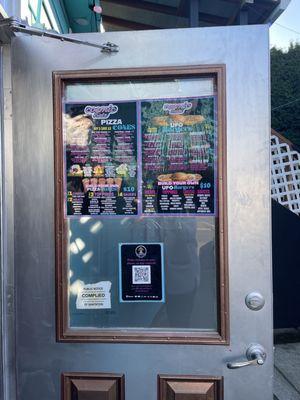 Menu on door