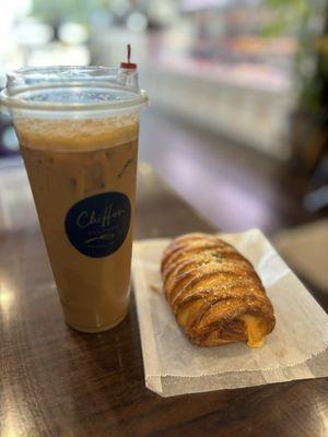 Ham and cheese croissant and Vietnamese iced coffee