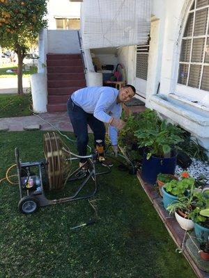 Clearing out a main sewer line stoppage!