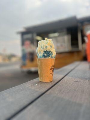 Blue Raspberry shave ice w/Sweetened Condensed Milk