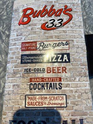 Bubba's menu