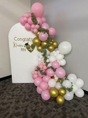 Balloon garland with backdrop ( customizable lettering).