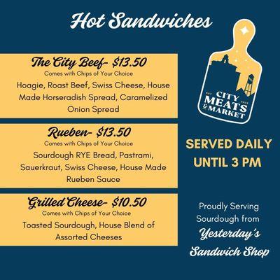 Hot Sandwich Menu