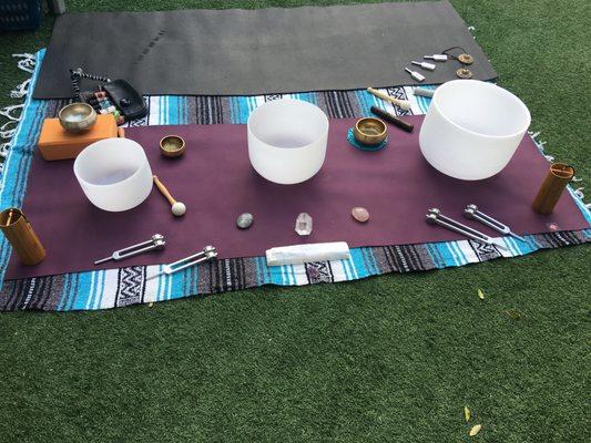 backyard sound bath for a group of parents