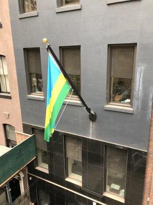 Outrigger flagpole installed in NYC.