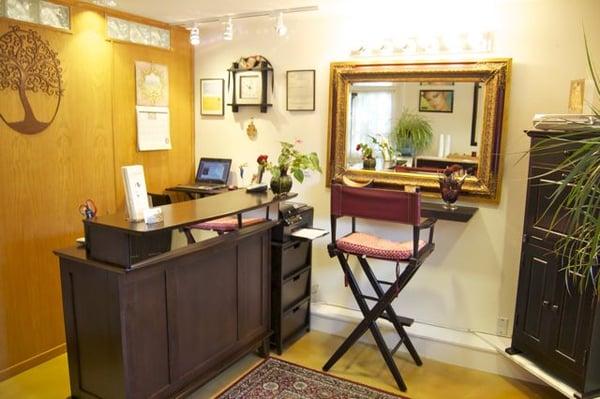 customer greeting area and makeup station