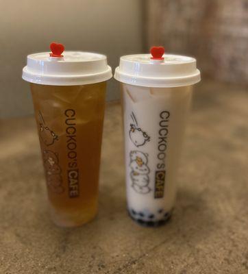 Winter melon Green Tea with Lychee Jelly (L) & Vanilla Soy Milk with Boba (R)