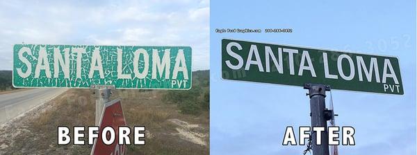 Reflective street identification signs refurbished for a home owner association privately owned street near San Antonio, Texas