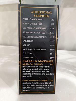 More prices and services listed!