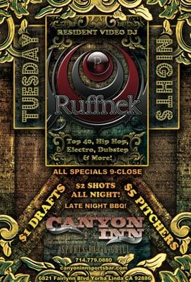 $1 Drafts & DJ "Ruffnek"/DJ "Killshot" on the tables w/live video mixes every Tuesday for College Night!