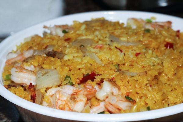 House fried rice, extra onions, extra shrimp and medium spicy