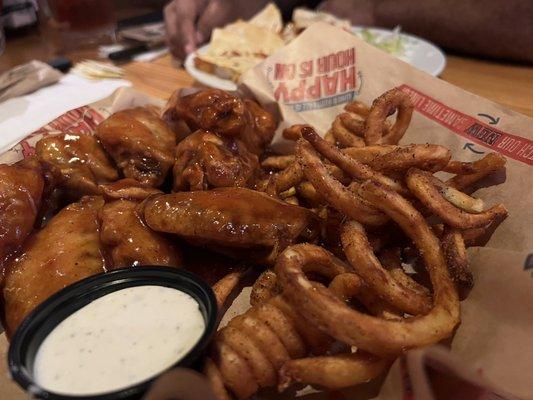 Apple BBQ Wings (bone in) with curly fries