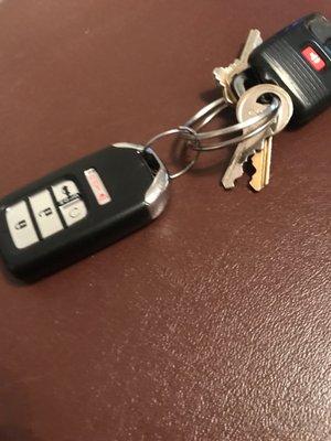 Bent key rings cuff on key fob from being ran over.