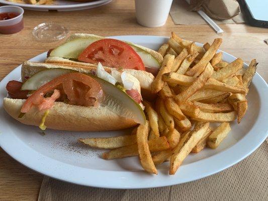 2 Chicago dogs and fries