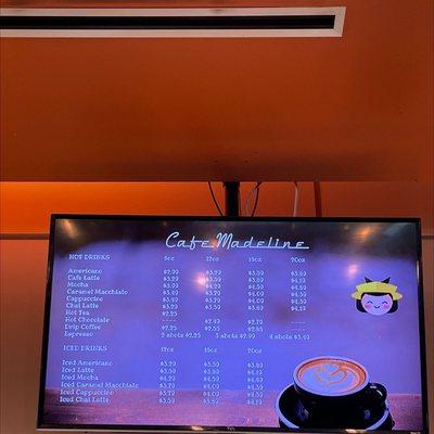 Coffee menu