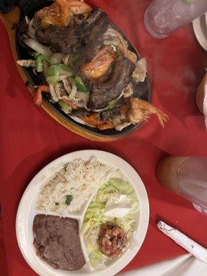 rice, beans, salad