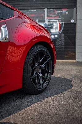 Some TSW's wrapped in sticky bois from Dunlop on a 370z