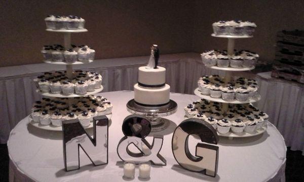 Wedding cake and cupcakes