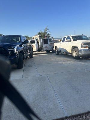 Trucks, parking lot