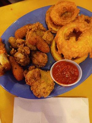 Fried Oysters, onion rings and something else I forget (sorry).