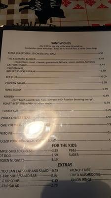 Lunch menu