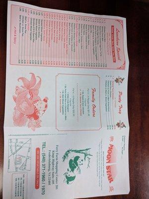 Moon Star Menu front side