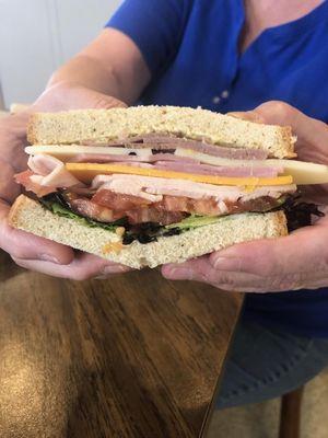 Dagwood sandwich on Gluten-free bread.