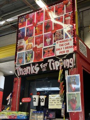 Drive-thru interior + portion of menu