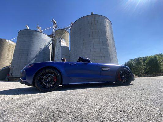 AMG GT C at grain silo