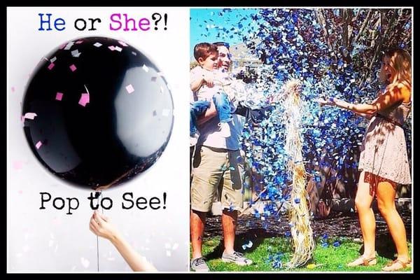 Gender reveal balloons available at our studio