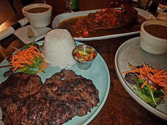 SAUTEED STEAK, FRIED SNAPPER