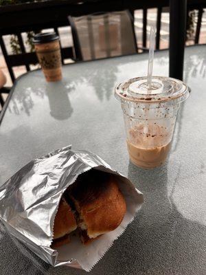 Sausage egg and cheese and a iced latte