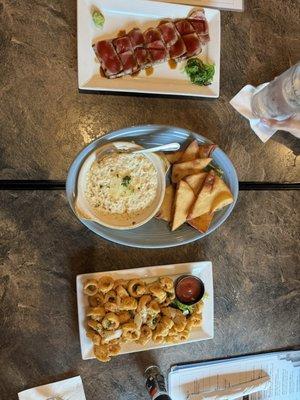 Tuna,  seafood dip,  calamari! All exceptional