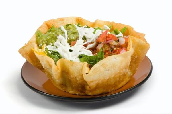 Get a bowl you can eat - a Taco Salad with crunchy tortilla bowl!