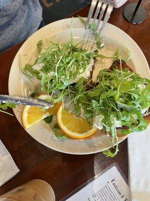 Ricotta Toast with Fig Jam, Arugula, Salt & Pepper.   Pretty good!! Would recommend