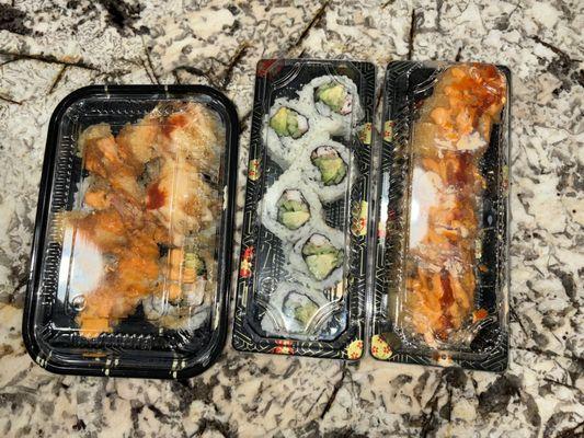 Dragon roll, California roll, Spicy California Roll