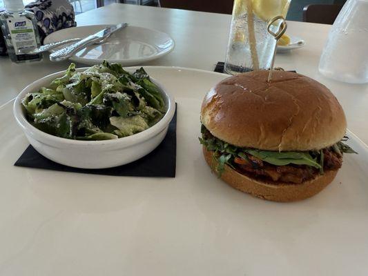 BBQ sandwich and a side Caesar salad.