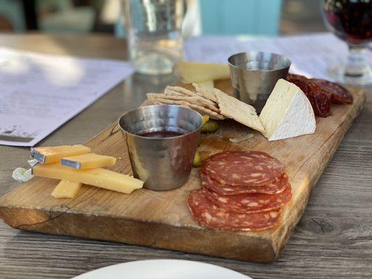 Yummy cheese and meat platter.